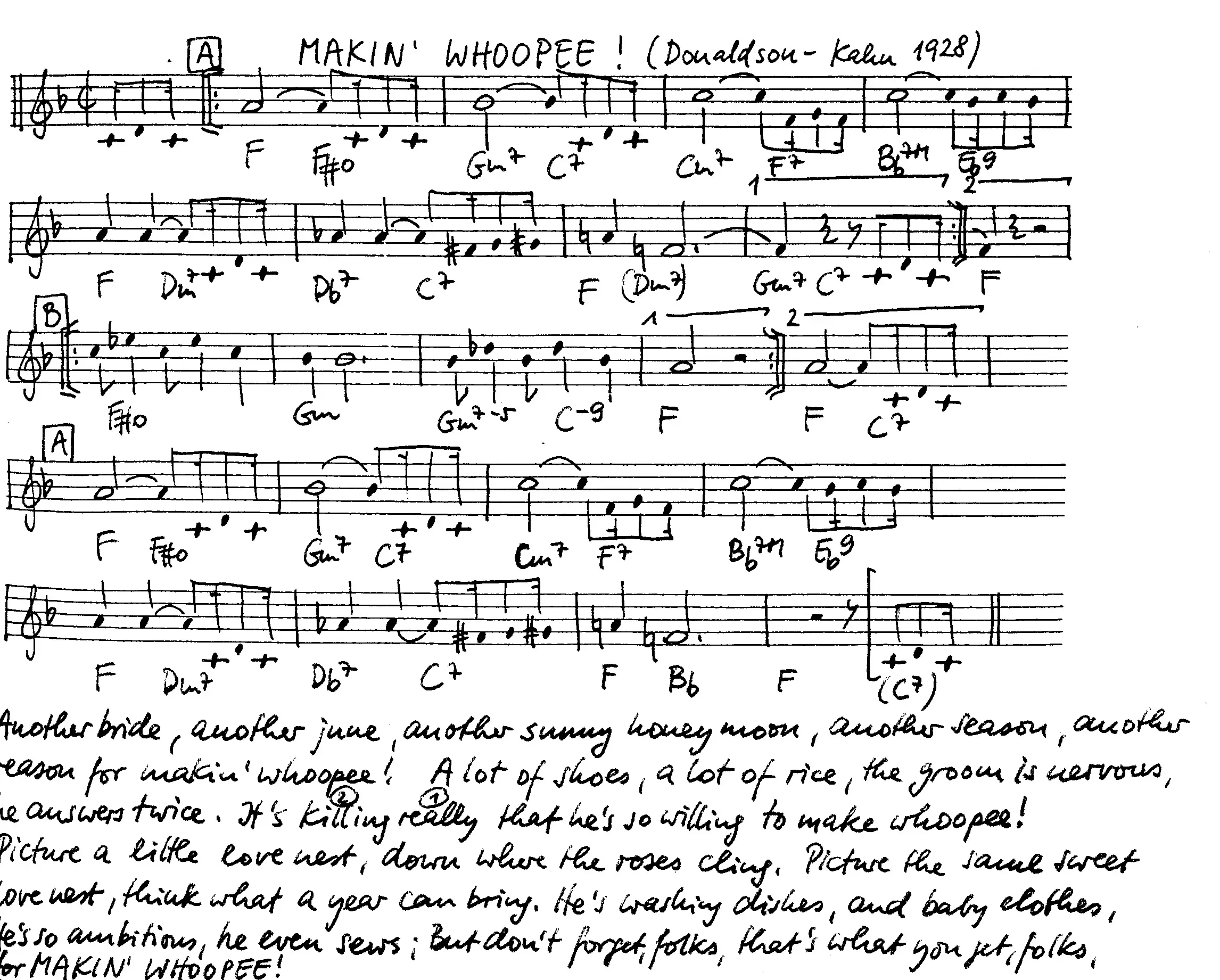 makin' whoopee free jazz leadsheet - Courtesy of the Jungle Jazz Band